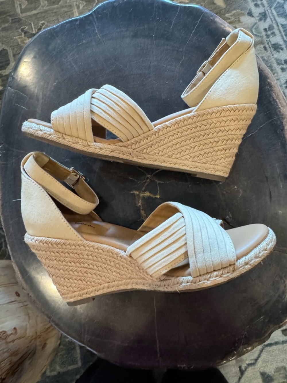 Bellini Cream Espadrille Ankle-Strap Wedges - Picture 2 of 8